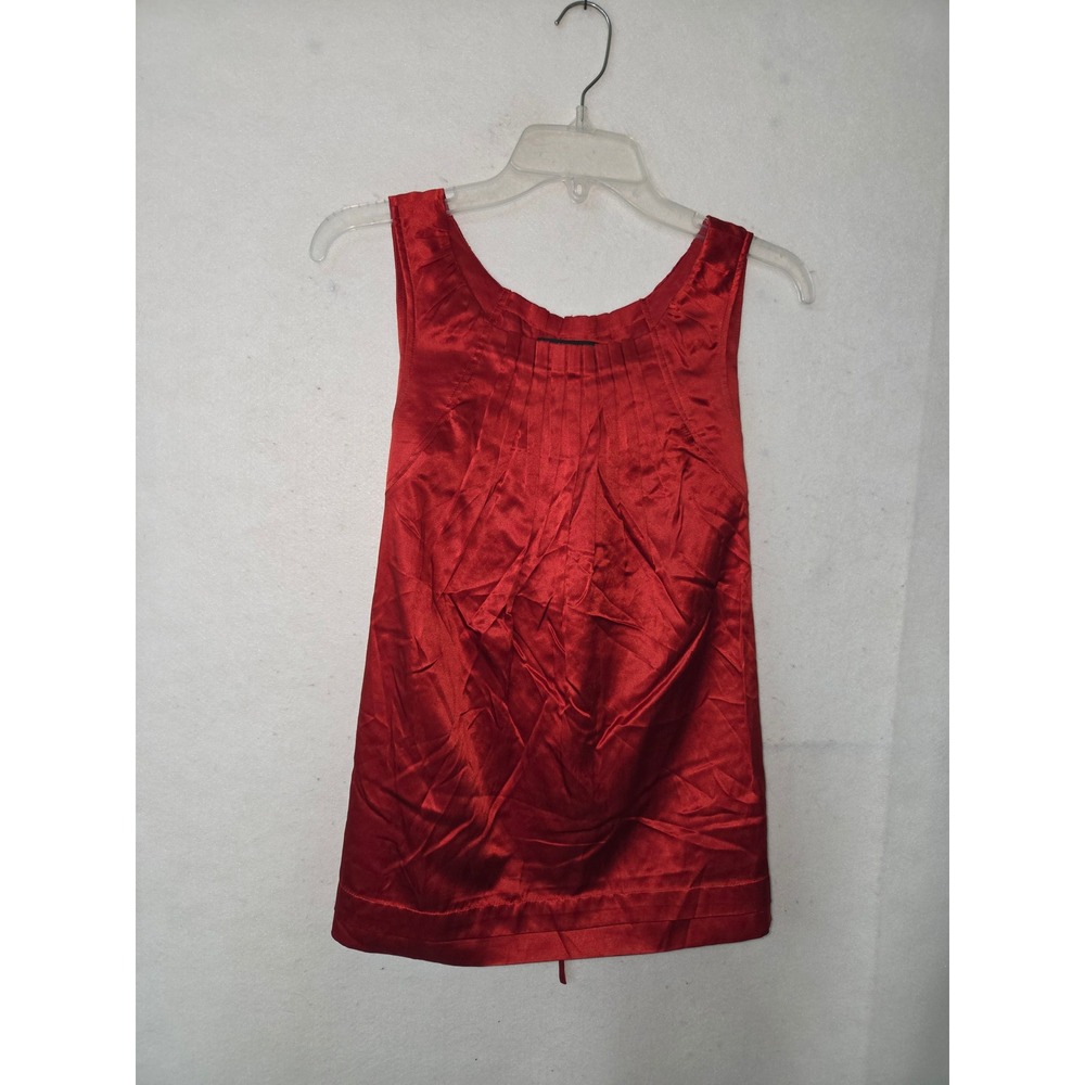 BCBGMAXAZRIA Sleeveless Top Women XS Red Silk Blend Pleated Tie‎ Back Office